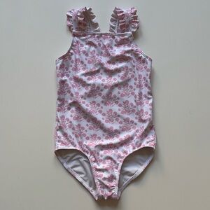 Minnow Girls Pink & White Shell Blossom Ruffle Strap One-Piece Swimsuit - Sz 7/8